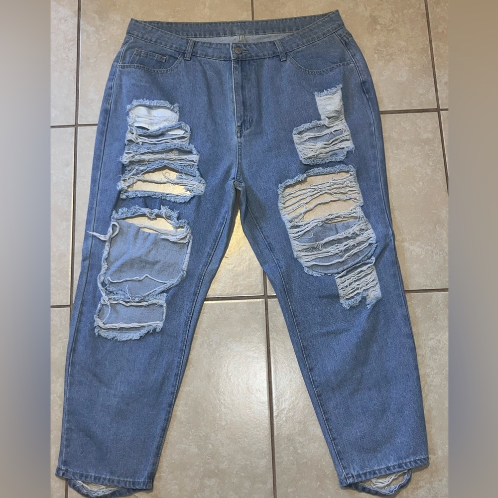 High rise distressed jeans